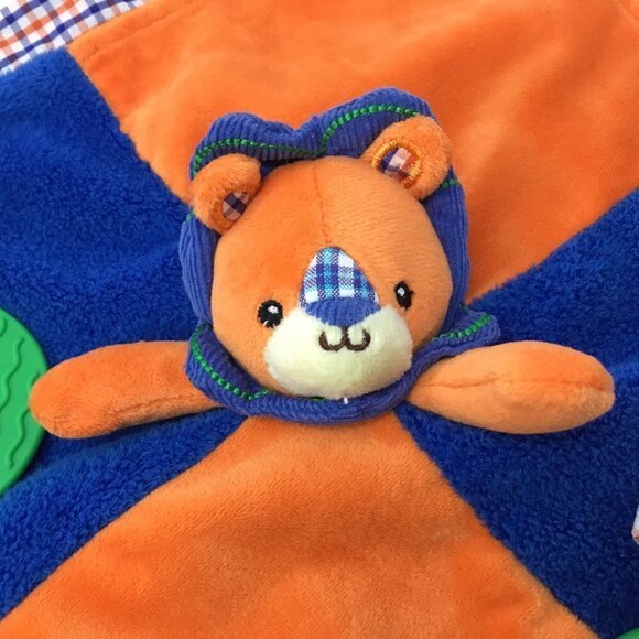 Lion Mary Meyer Baby Lovey Security Blanket Teether Crinkle Rings Orange Blue - Picture 5 of 7